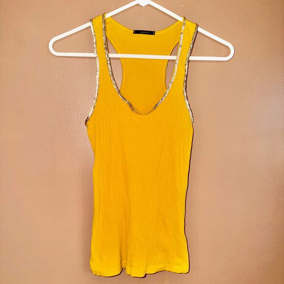 Soprano Women's Yellow Sequin Sleeveless Tank Top Ribbed - Size Medium - Picture 1 of 8